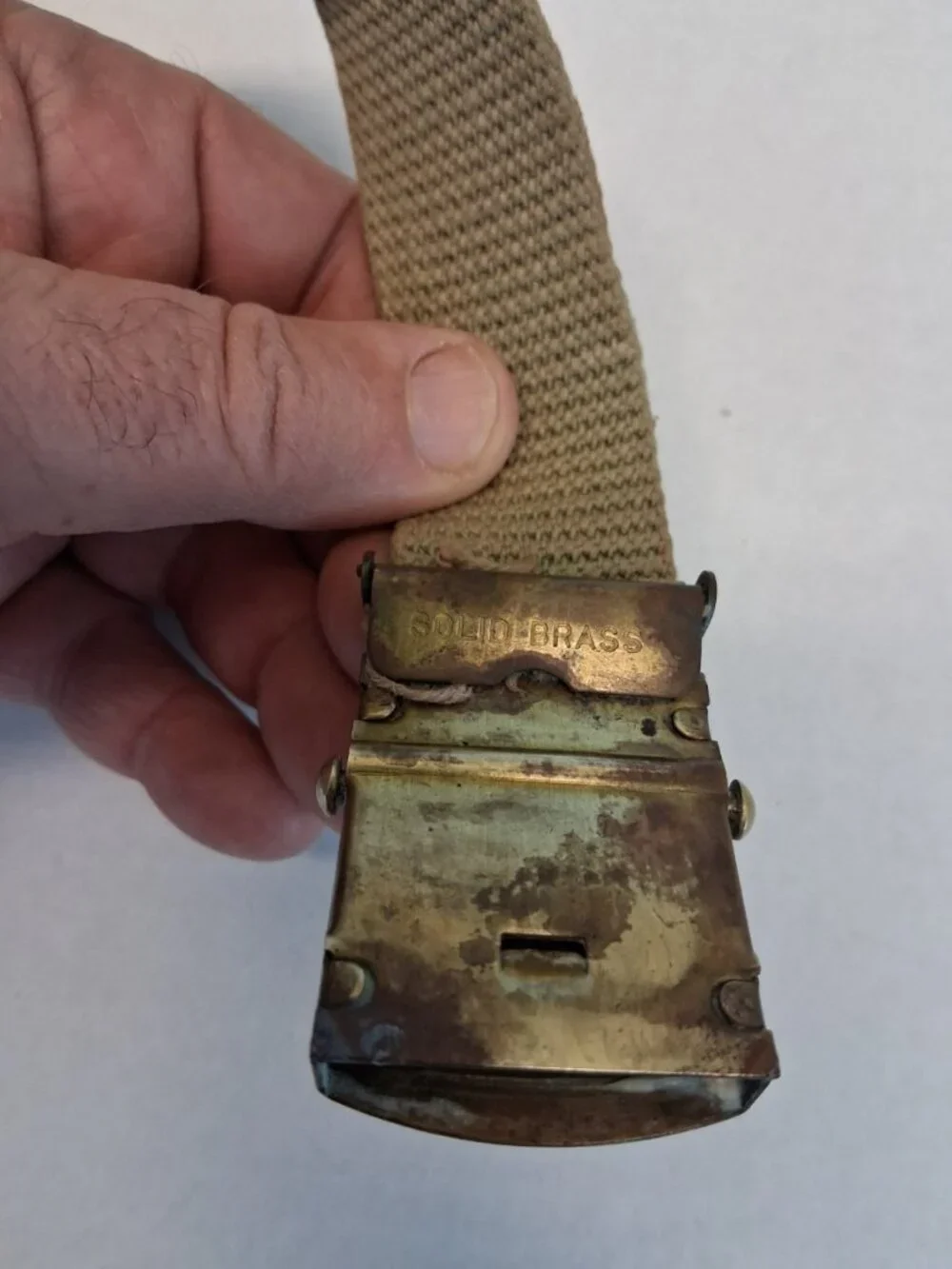 VTG Boy Scouts BSA Web Belt Brass Buckle Canvas Khaki 32” Fleur De Lis 1950-1970